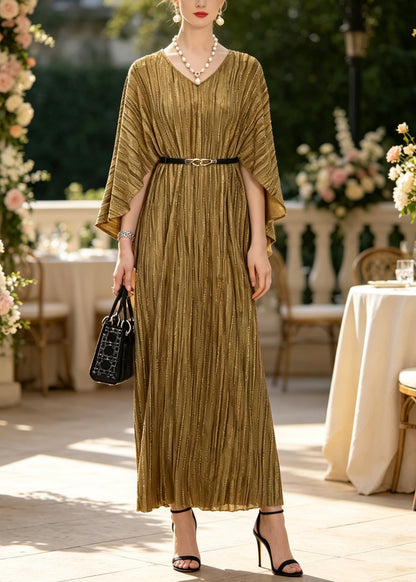 French Khaki Zircon Tunic Cotton Vacation Dresses Cloak Sleeves