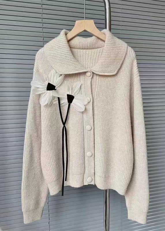 French Light Khaki Button Patchwork Knit Cardigans Fall