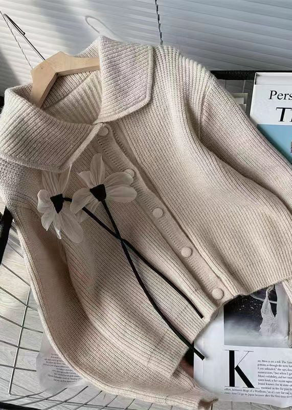 French Light Khaki Button Patchwork Knit Cardigans Fall