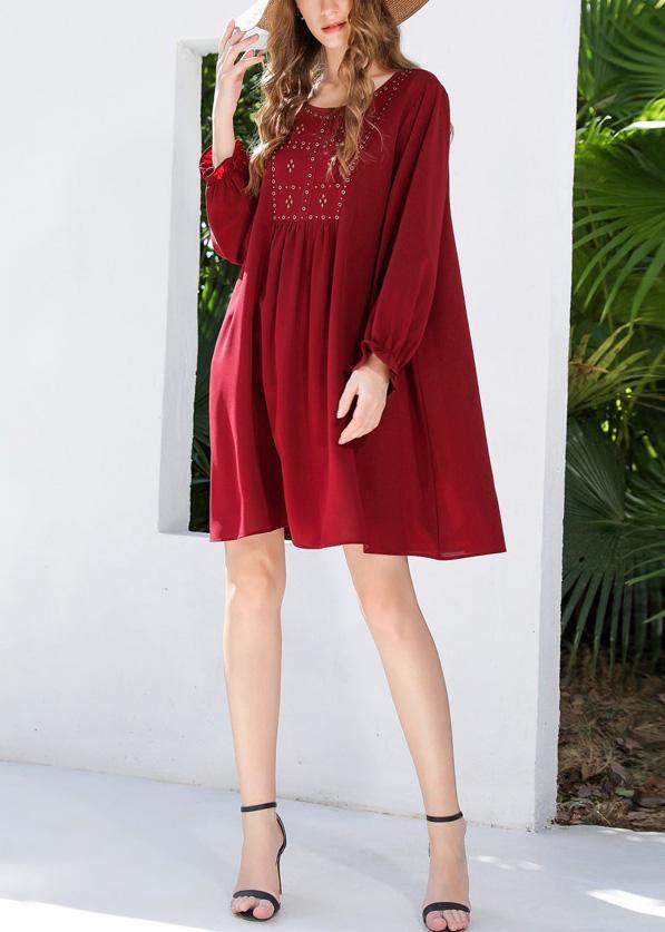 French Mulberry Chiffon Long Sleeve Spring Vacation Dresses