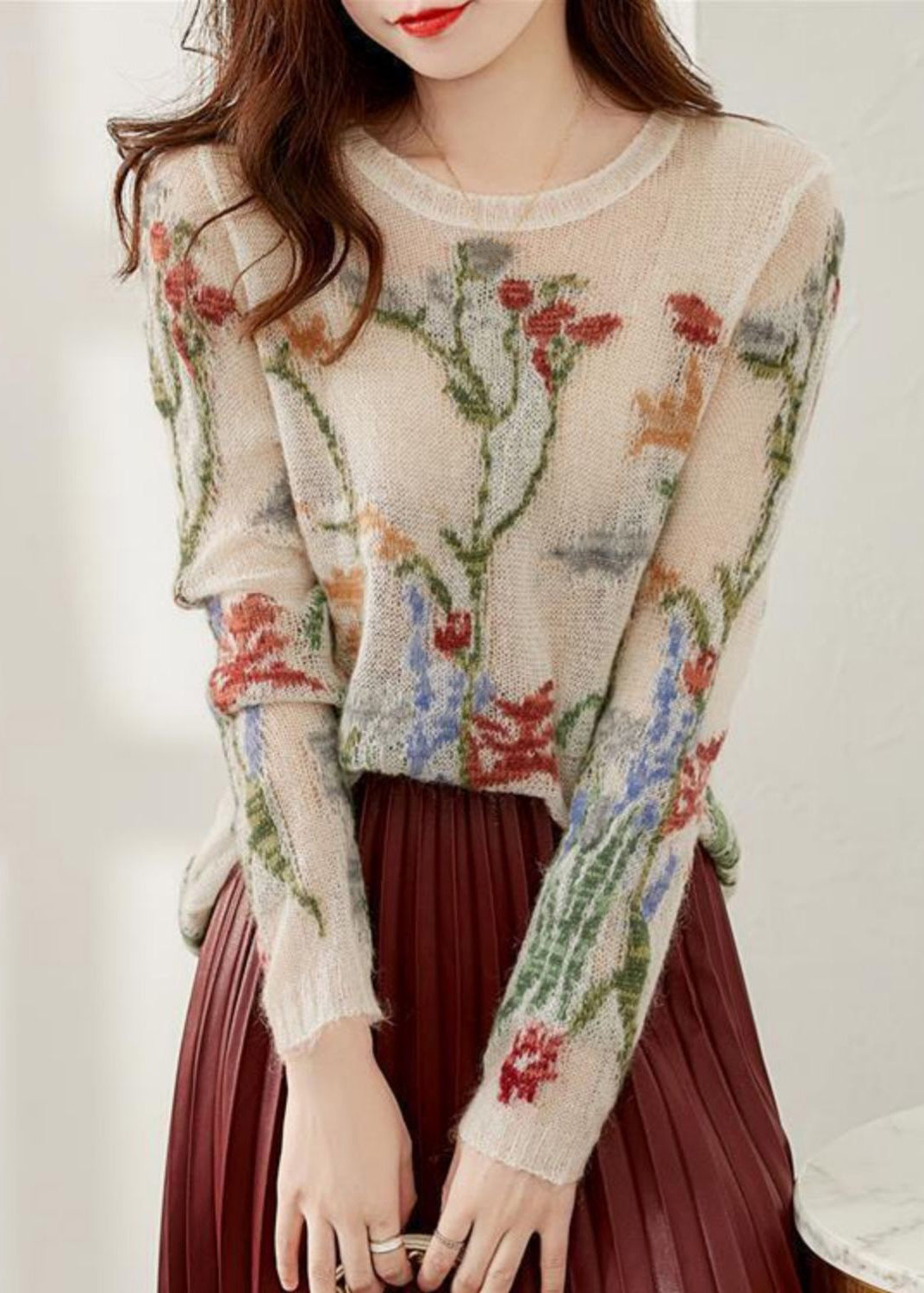 French O-neck Hollow Out Knit Sweaters Spring