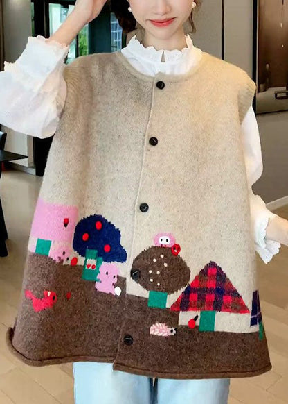 French Pink Button Patchwork Cotton Knit Waistcoat Sleeveless