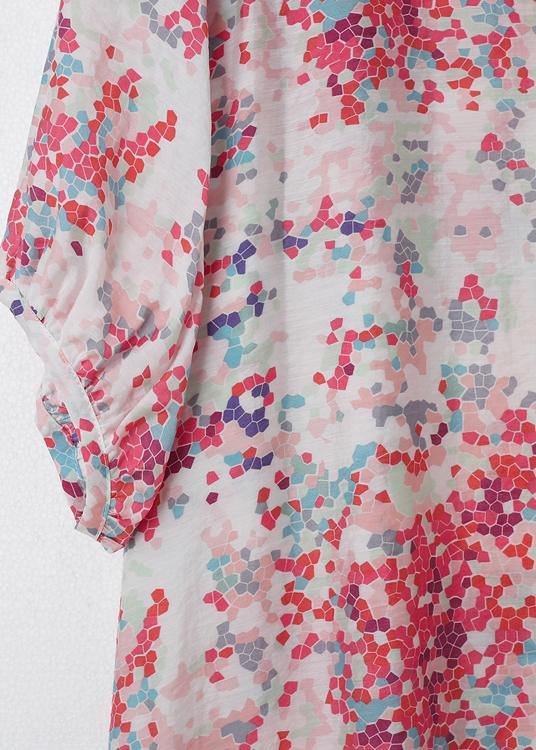 French Pink Flower O Neck Sisal Holiday Dress Summer