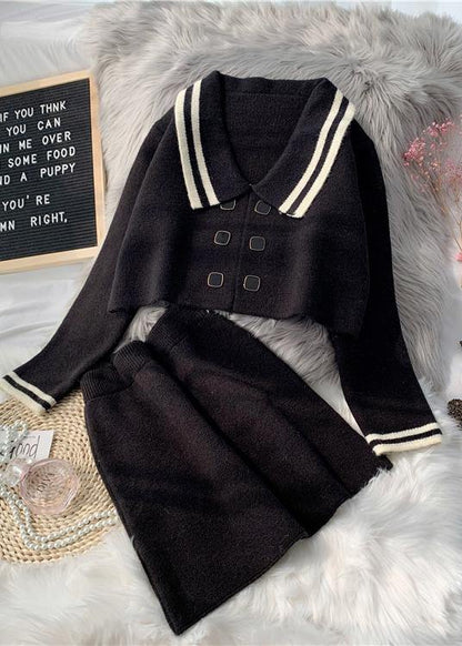 French Pink Knitted Suit New Short Sweater Pullover Skirt Two Piece Set in Early Autumn