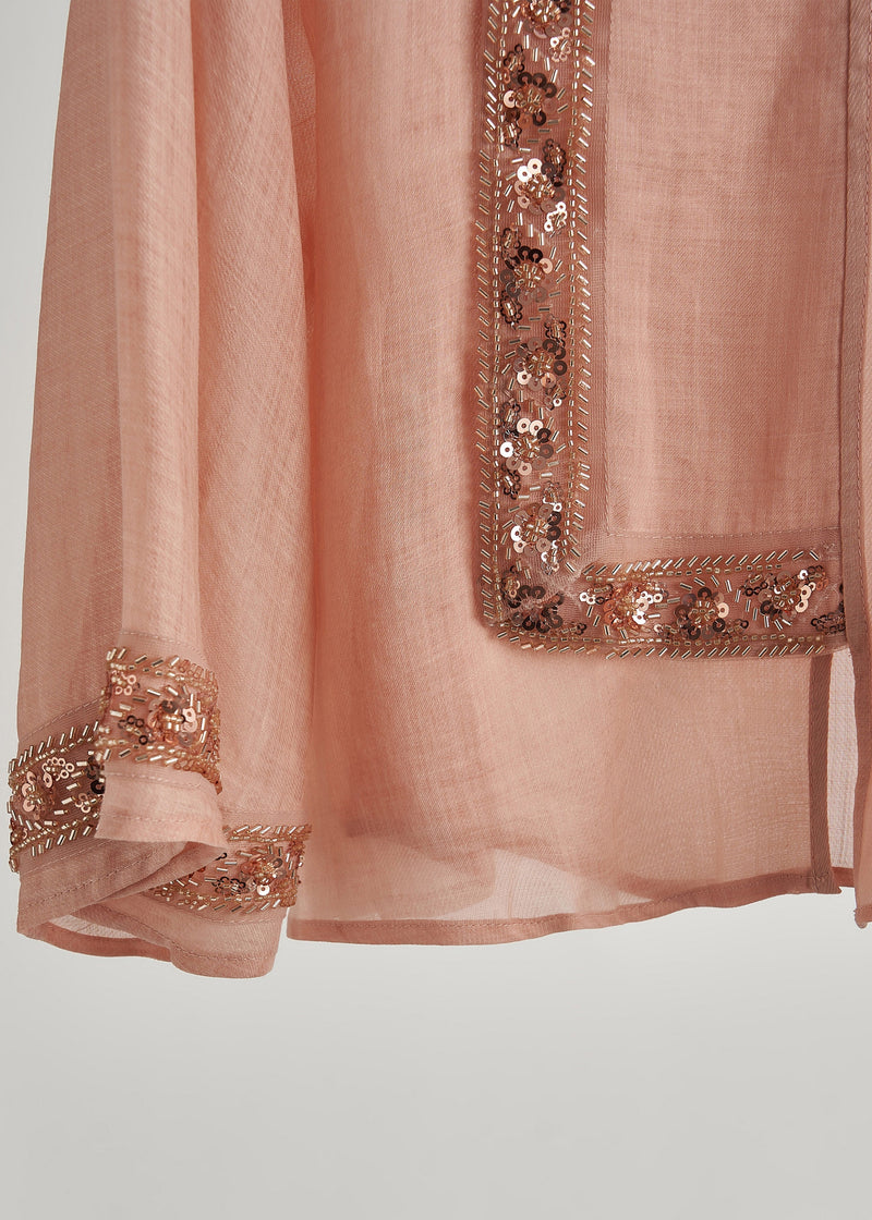 French Pink Sequins Embroidered Cotton Two Piece Set Clothing Fall