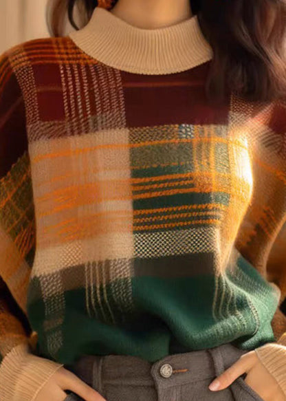 French Plaid Cozy Patchwork Wool Knit Sweaters Spring