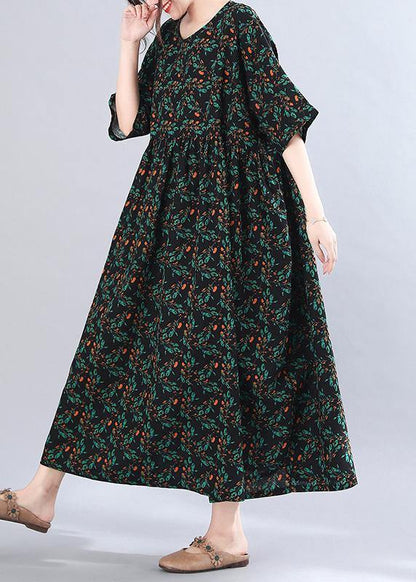 French Print Batwing Sleeve Oversize Summer Cotton Dress