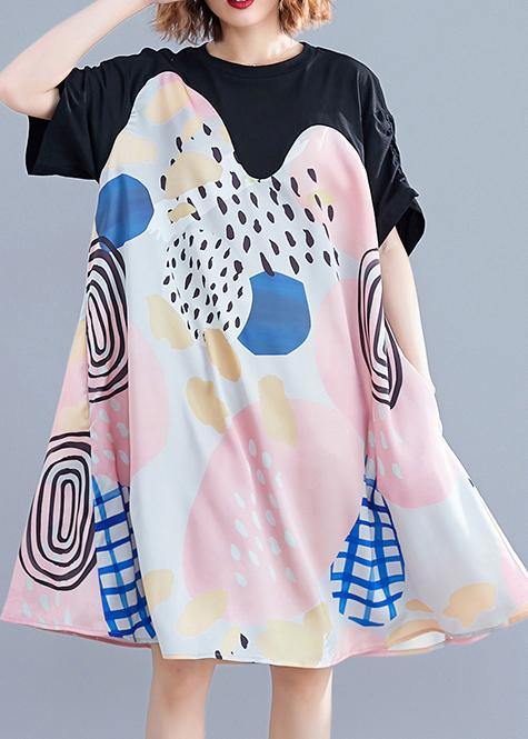 French Print Dress O Neck Short Sleeve Summer Dress