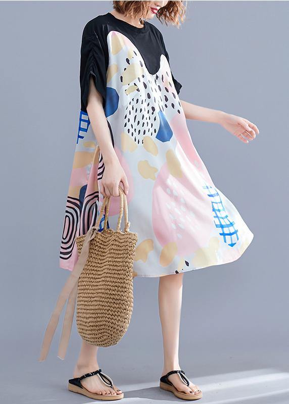 French Print Dress O Neck Short Sleeve Summer Dress