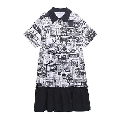 French Print Patchwork Cotton Turn-down Collar Summer Dresses
