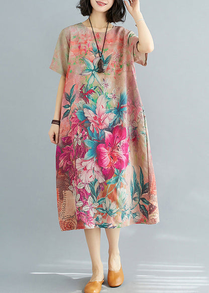 French Red O-neck Cozy Party Chiffon Long Dress Summer