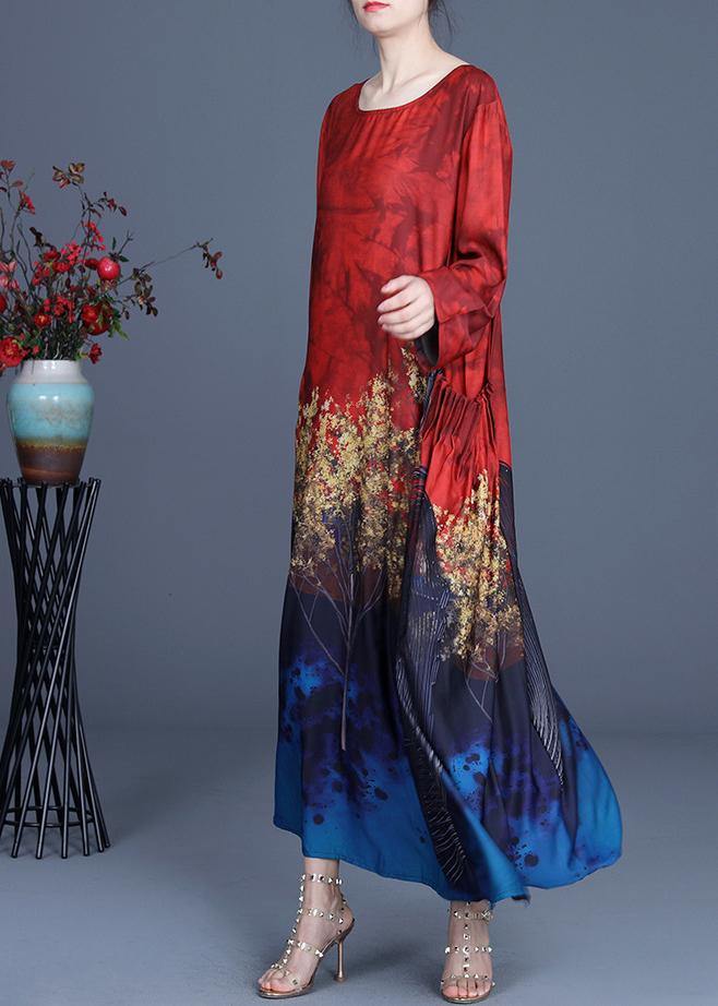 French Red Print Asymmetrical Design Summer Spring Vacation Dresses