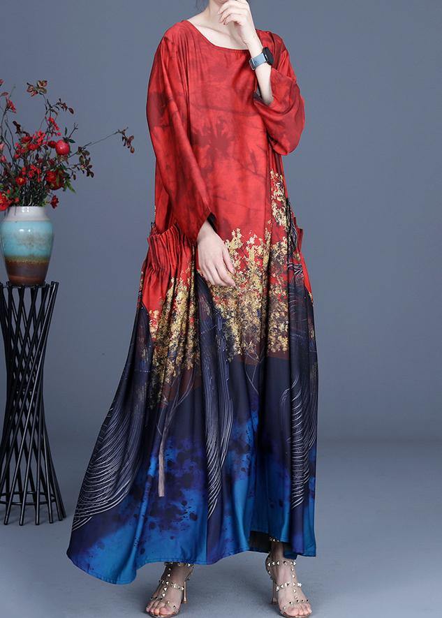 French Red Print Asymmetrical Design Summer Spring Vacation Dresses