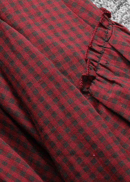 French Red Drawstring Asymmetrical Patchwork Skirt Spring