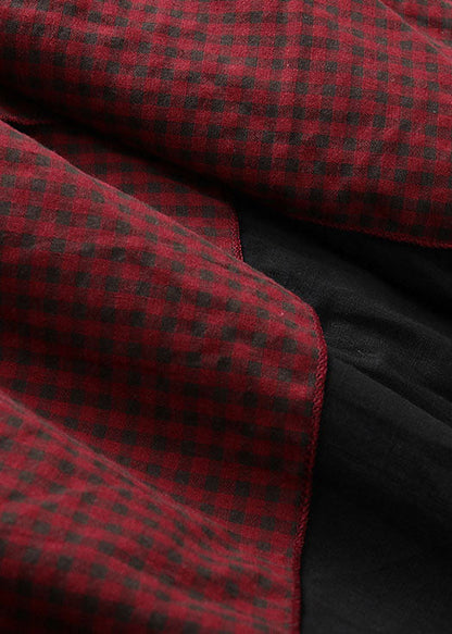 French Red Drawstring Asymmetrical Patchwork Skirt Spring