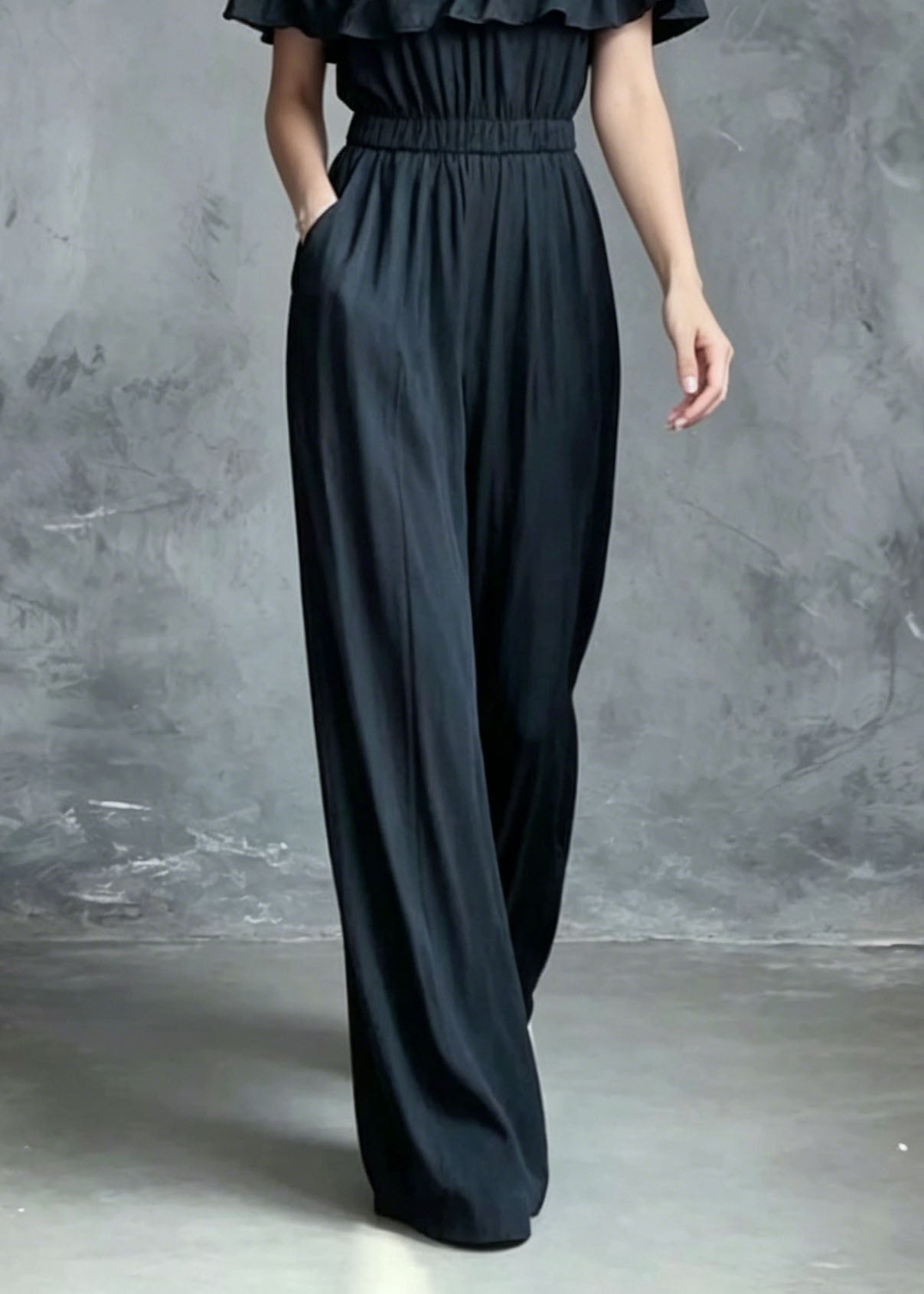 French Slash Neck Ruffled Patchwork Cotton Jumpsuit Summer