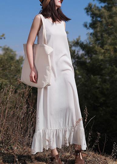 French Sleeveless Ruffles Wardrobes Tutorials White Loose Dresses