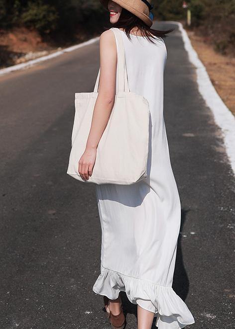 French Sleeveless Ruffles Wardrobes Tutorials White Loose Dresses