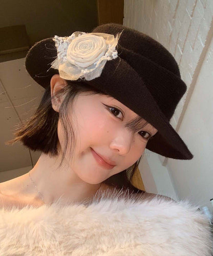French Style Black Knit Cloche Hat