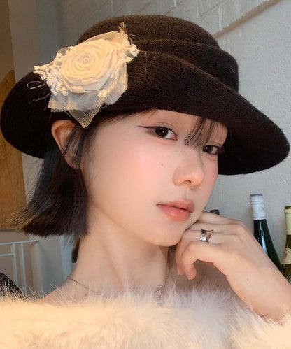 French Style Black Knit Cloche Hat