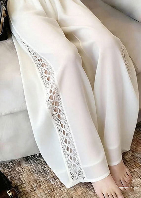 French White Hollow Out Straight Pants Summer