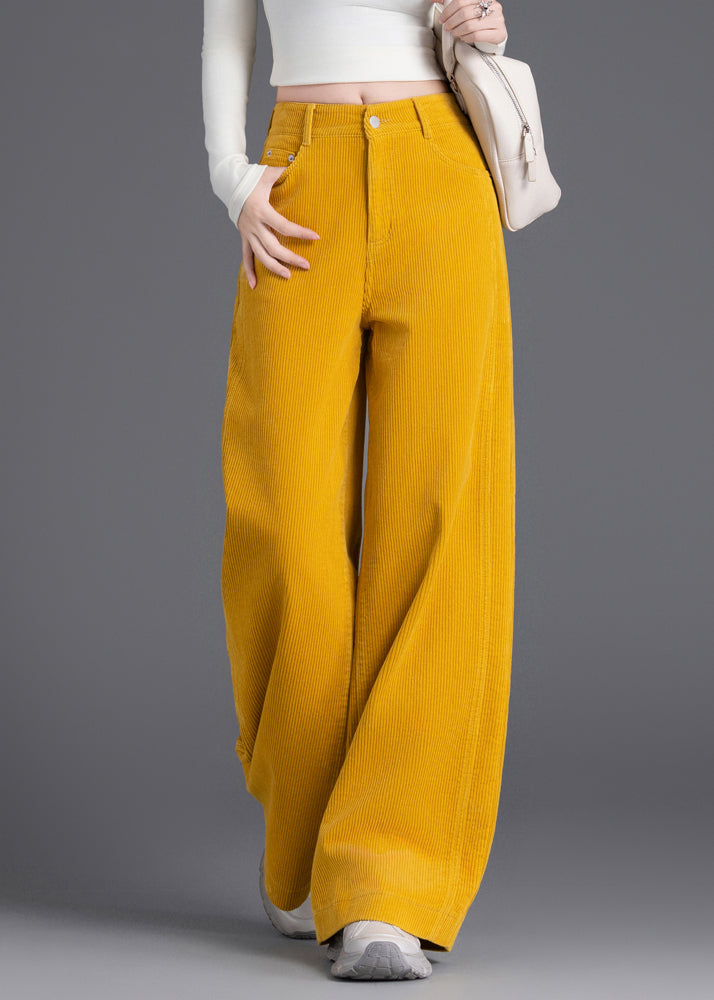 French Yellow High Waist Corduroy Straight Pants Spring