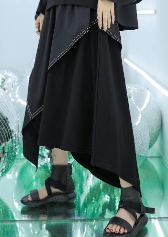 French Black Asymmetric Elastic Waist Skirt