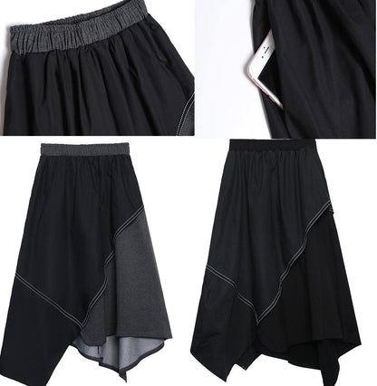 French Black Asymmetric Elastic Waist Skirt