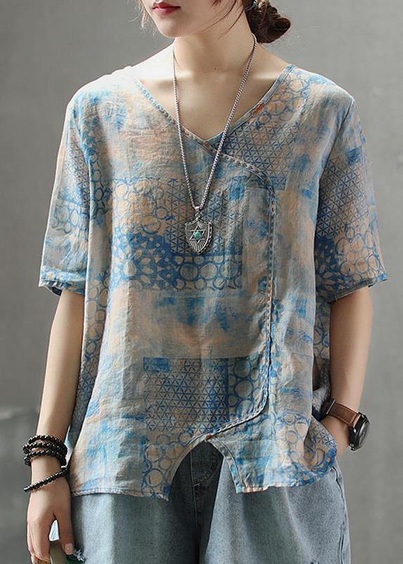French Cotton Tunic Stylish Light and Loose Printed Cotton Linen T-shirt