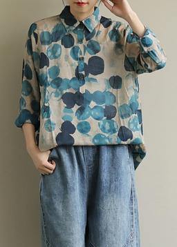 French Lapel Fall Tunic Wardrobes Blue Dotted Blouses