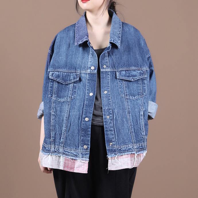 French Lapel Patchwork Fine Fall Clothes for Denim Blue Dresses Coats