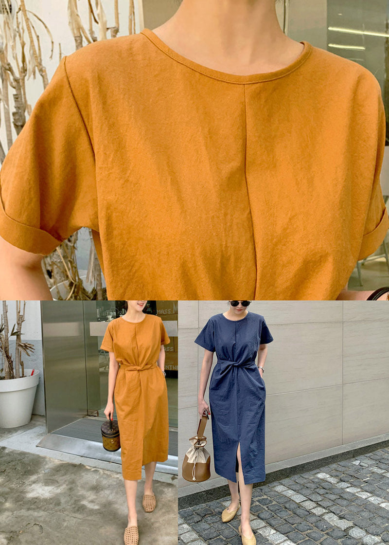 Ginger O-neck Tie Waist Dress Short Sleeve