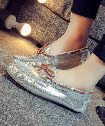 Golden Flat Shoes for Faux Leather Simple Flats
