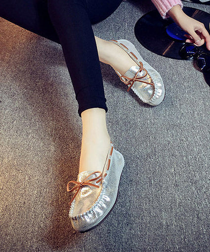 Golden Flat Shoes for Faux Leather Simple Flats