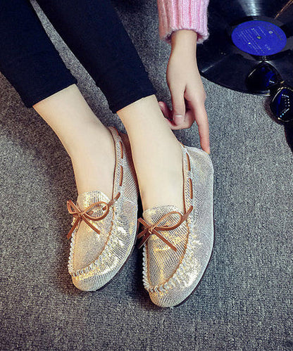 Golden Flat Shoes for Faux Leather Simple Flats