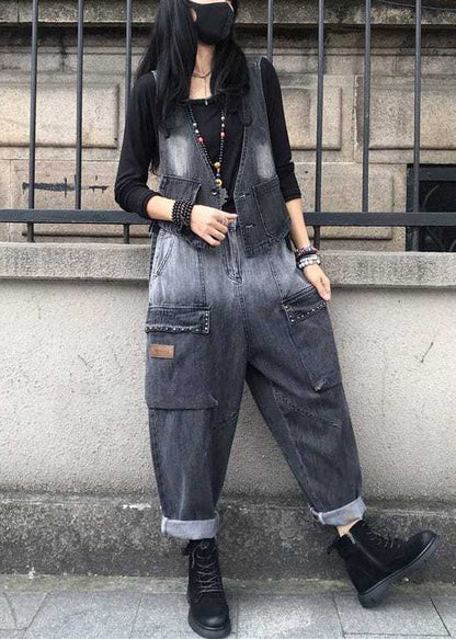 Gradient Color Black V Neck Patchwork Waistcoat and Harem Pants Two Pieces Set Spring