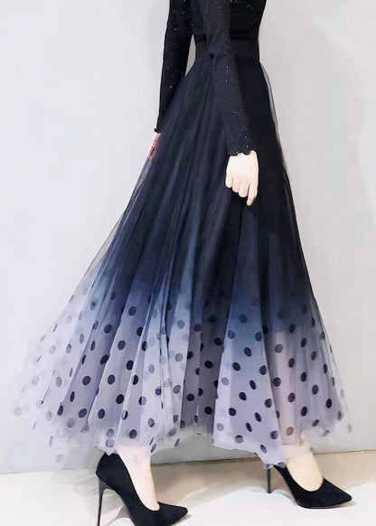 Gradient Color Blue Dot High Waist Tulle a Line Skirts Spring
