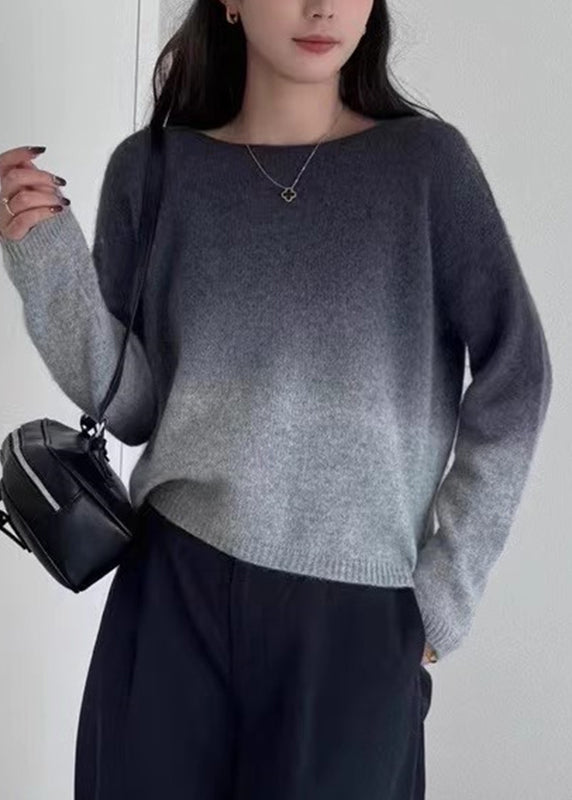 Gradient Color Pink O-neck Cotton Knit Sweaters Spring