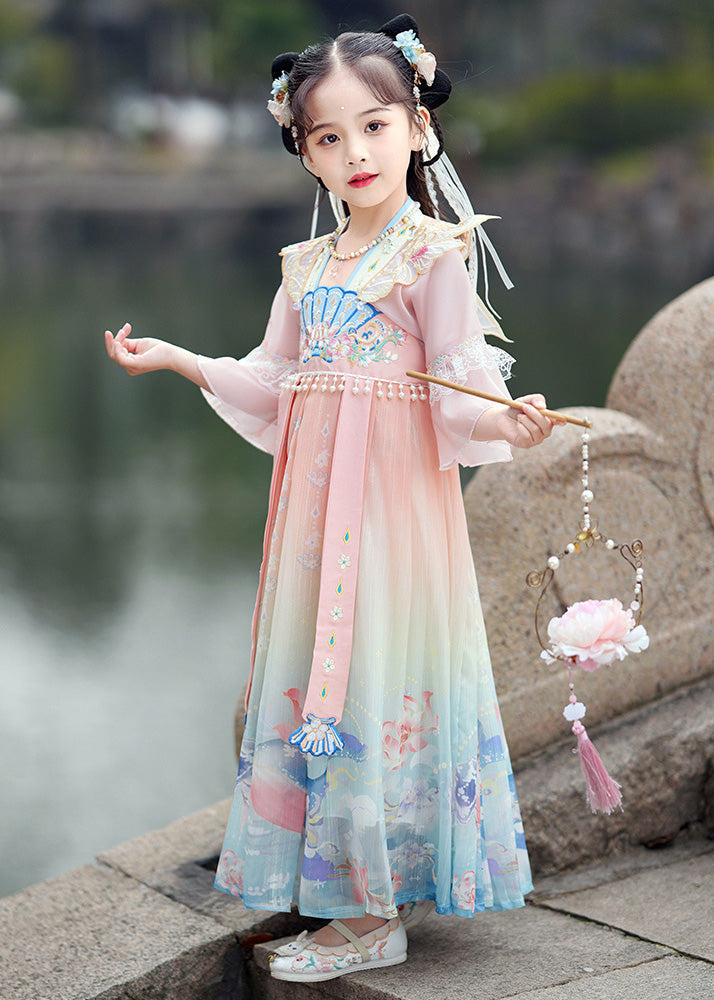 Gradient Color Print Lace Patchwork Tassel Holiday Long Dress Summer