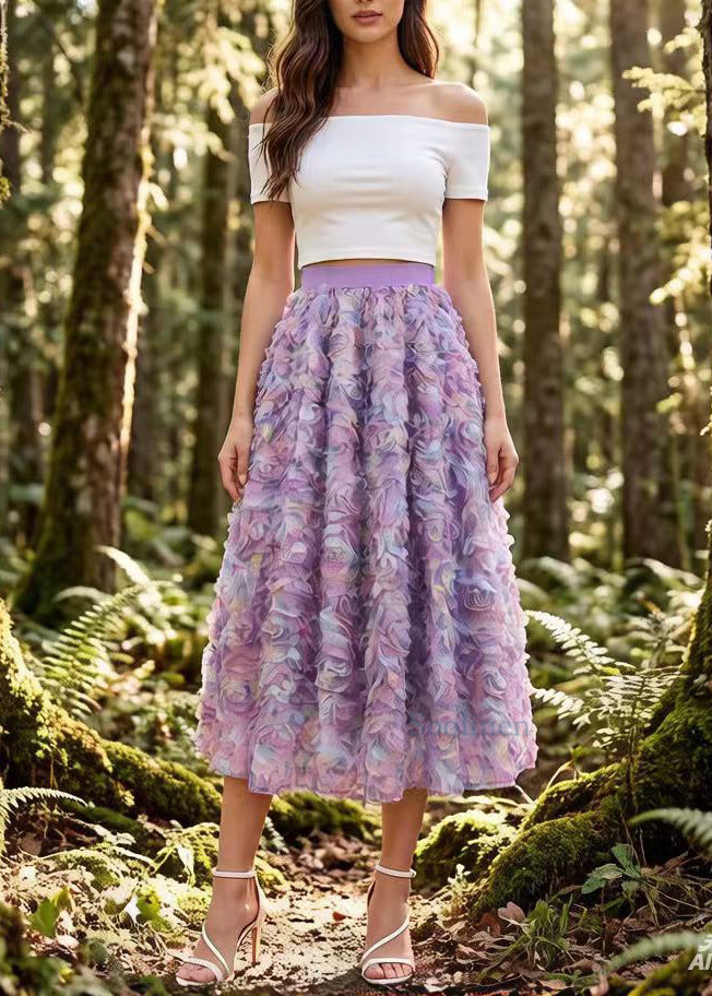 Gradient Purple Elastic Waist Tulle Holiday Skirt Spring