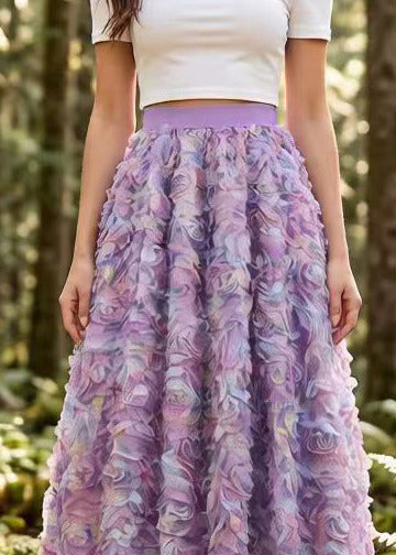 Gradient Purple Elastic Waist Tulle Holiday Skirt Spring
