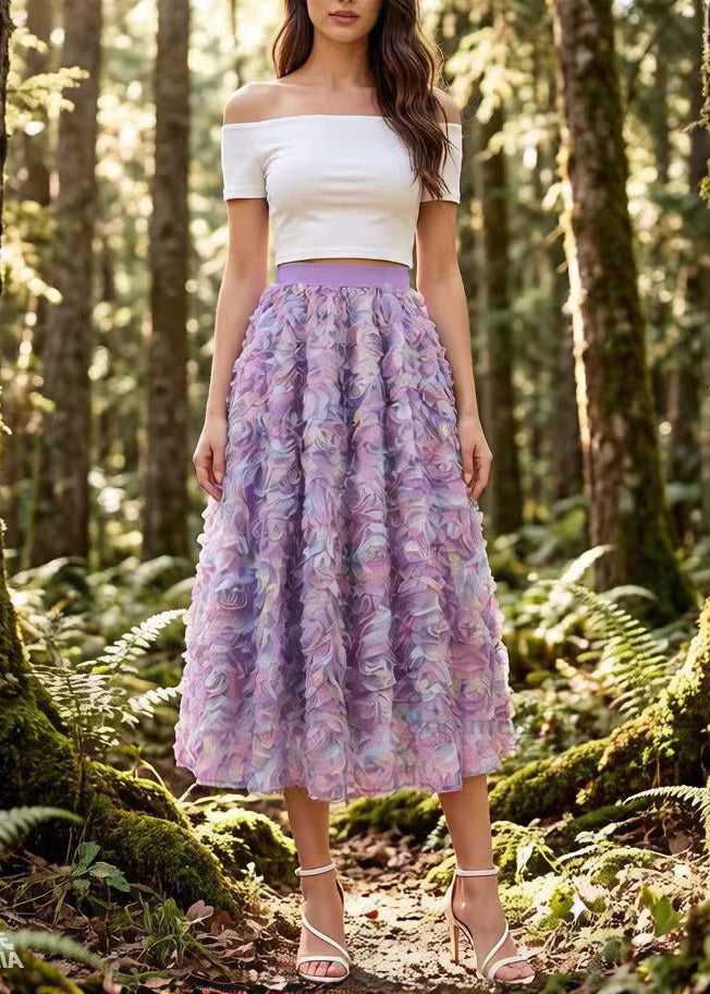 Gradient Purple Elastic Waist Tulle Holiday Skirt Spring