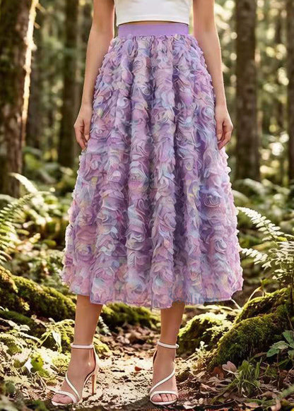 Gradient Purple Elastic Waist Tulle Holiday Skirt Spring