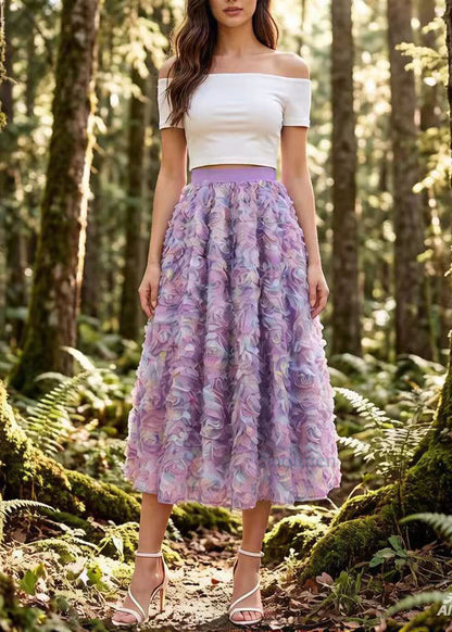 Gradient Purple Elastic Waist Tulle Holiday Skirt Spring