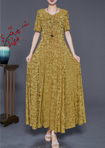 Grass Green Jacquard Silk a Line Dresses Slim Fit Summer