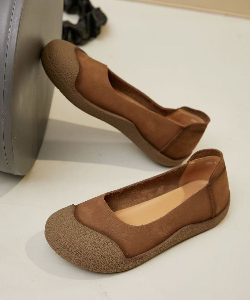 Green Cowhide Leather Comfy Splicing Flat Shoes