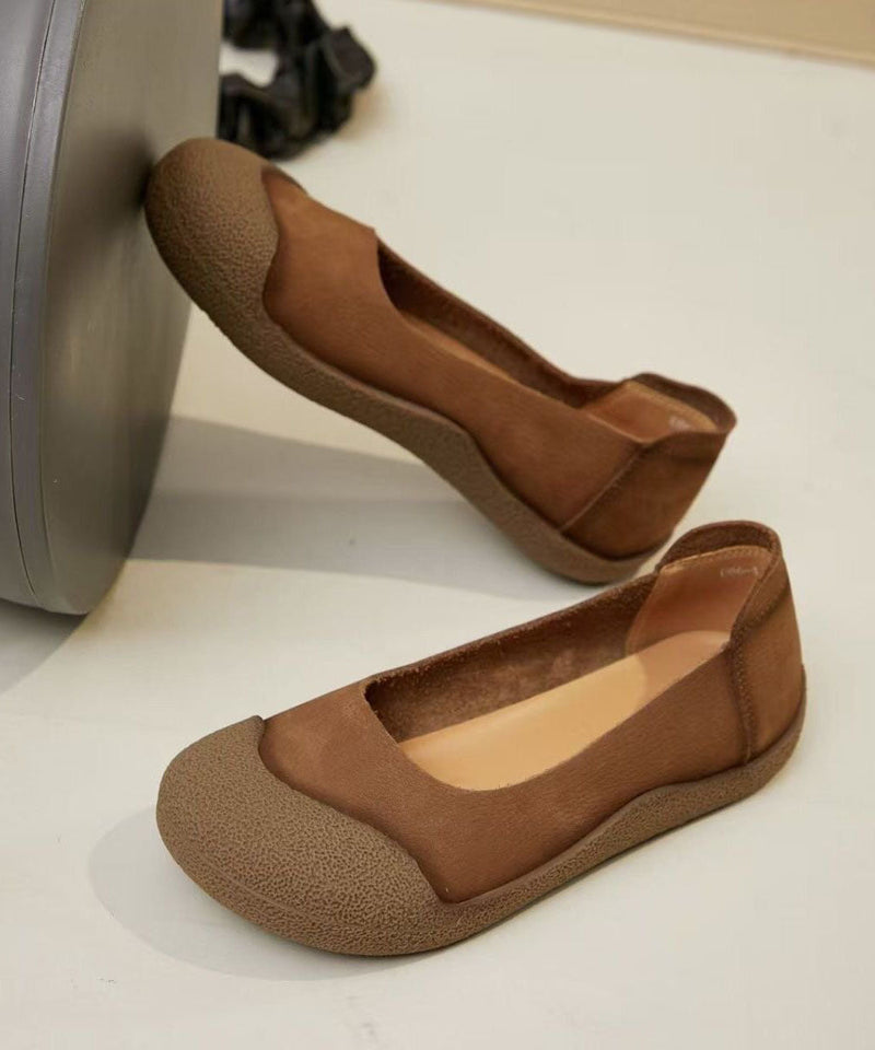 Green Cowhide Leather Comfy Splicing Flat Shoes