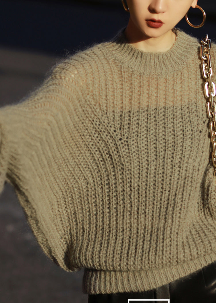 Green Cozy Ma Hai Mao Knit Sweater Lantern Sleeve Long Sleeve