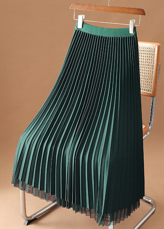 Green Elastic Waist Velour Tulle a Line Skirts Spring