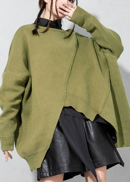 Green O-neck Patchwork Knit Sweaters Spring